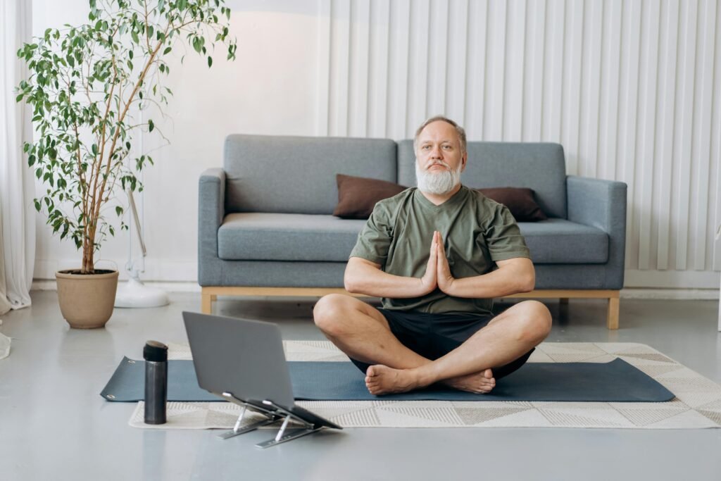 Entrepreneur practicing mindful breathing to regulate stress and improve focus